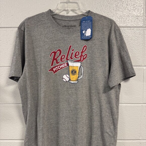 NEW with Tags! Mens Life is Good Gray "Relief Pitcher" Crusher Tee-Size XL. - Picture 1 of 6